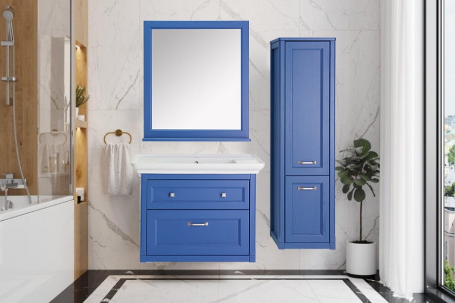 Мебель для ванной ASB Woodline Толедо 85 комплект, подвесной, синий, хром