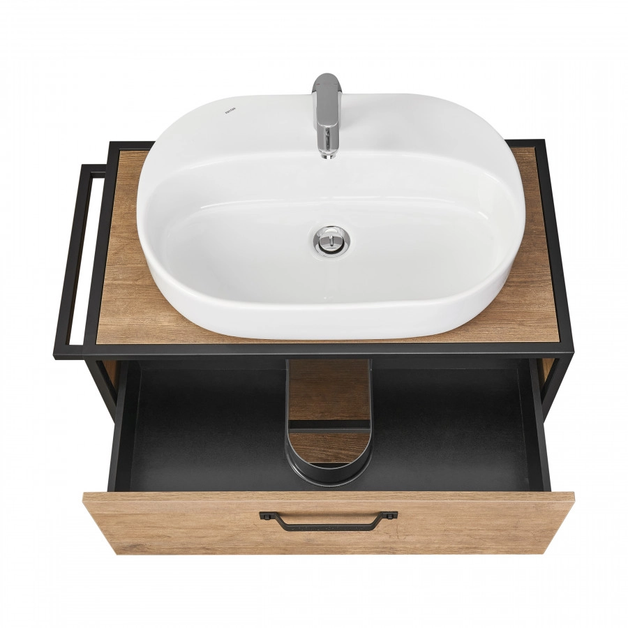 Тумба подвесная Aquaton Лофт Фабрик 80 с раковиной Одри 420x620 Round, дуб кантри