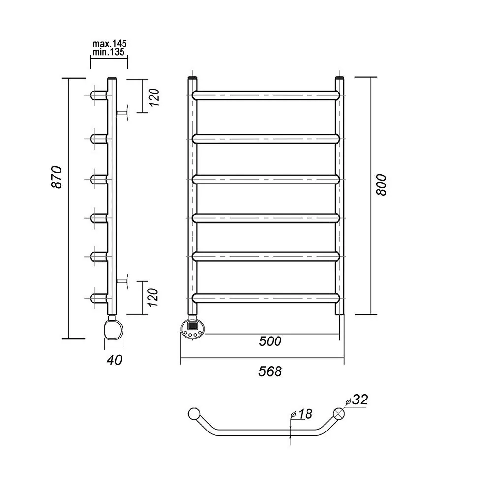 Полотенцесушитель электрический Domoterm Лаура П6 500х800 EL левый, золото