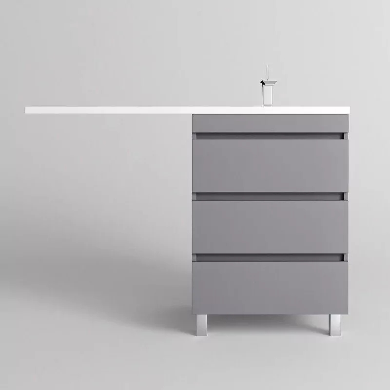 Тумба с раковиной Style Line Даллас Леон 120 Люкс Plus ПВХ под стиральную машину, напольная, 3 ящика, правая, серый матовый