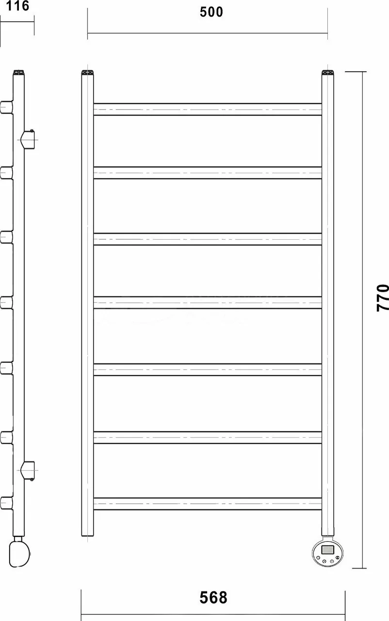 Полотенцесушитель электрический Domoterm Калипсо П7 500x700 R правый, черный матовый