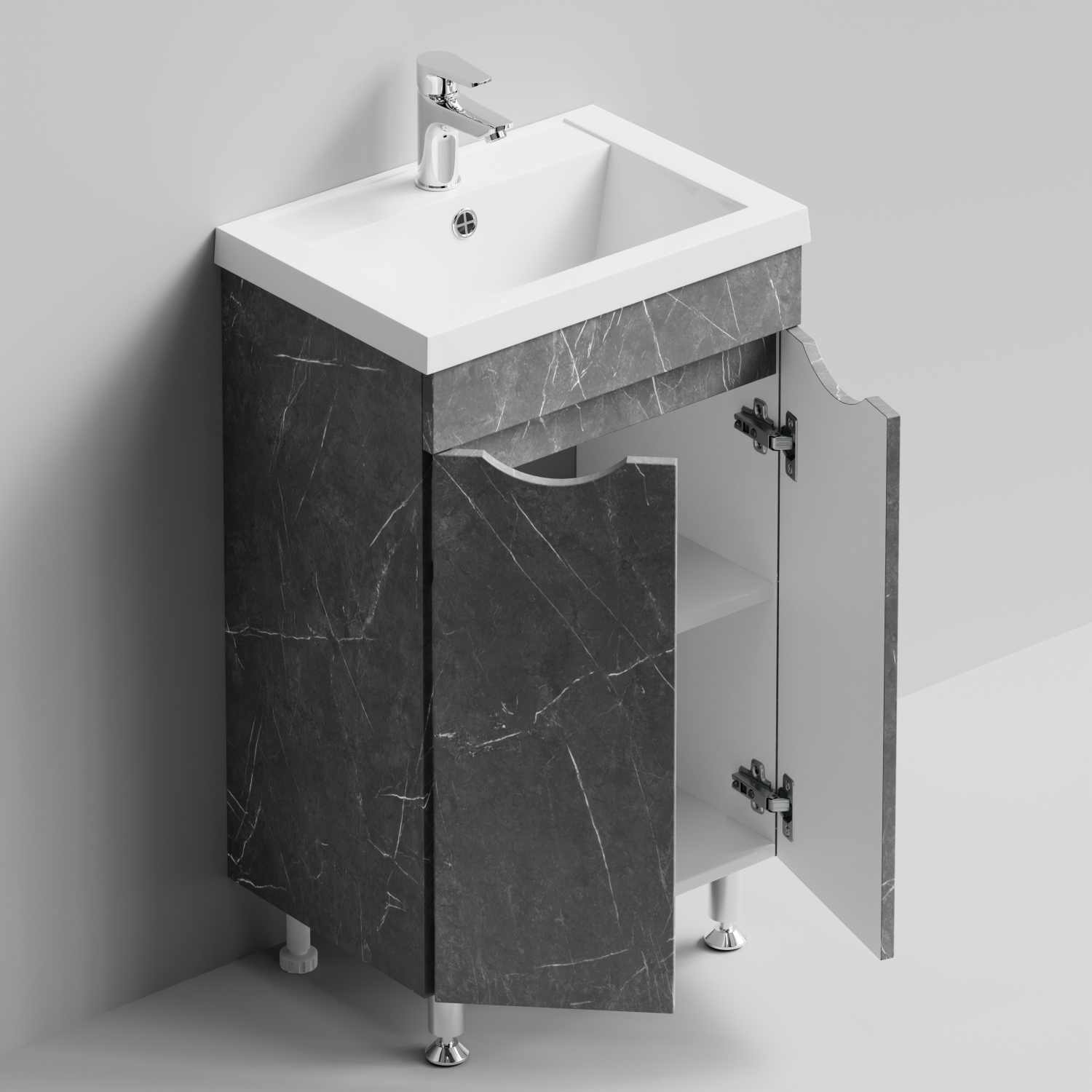 Тумба с раковиной Vod-ok Смайл 50 напольная, Мрамор Серый софт тач