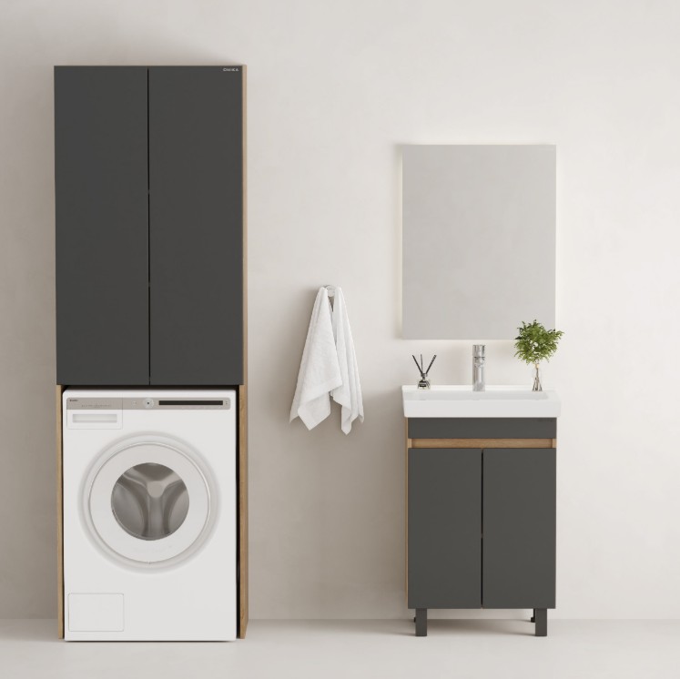 Шкаф Onika Милтон 67 напольный, для стиральной машины, серый/дуб сонома (разборный)