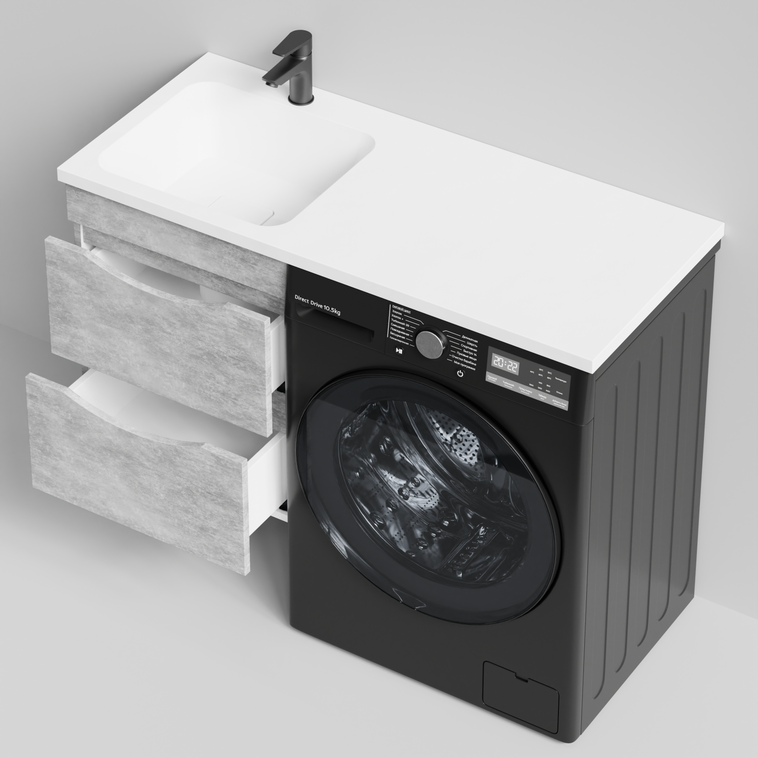 Тумба Vod-ok 48 с раковиной Смайл 110 подвесная, под стиральную машину, левая, Горный камень