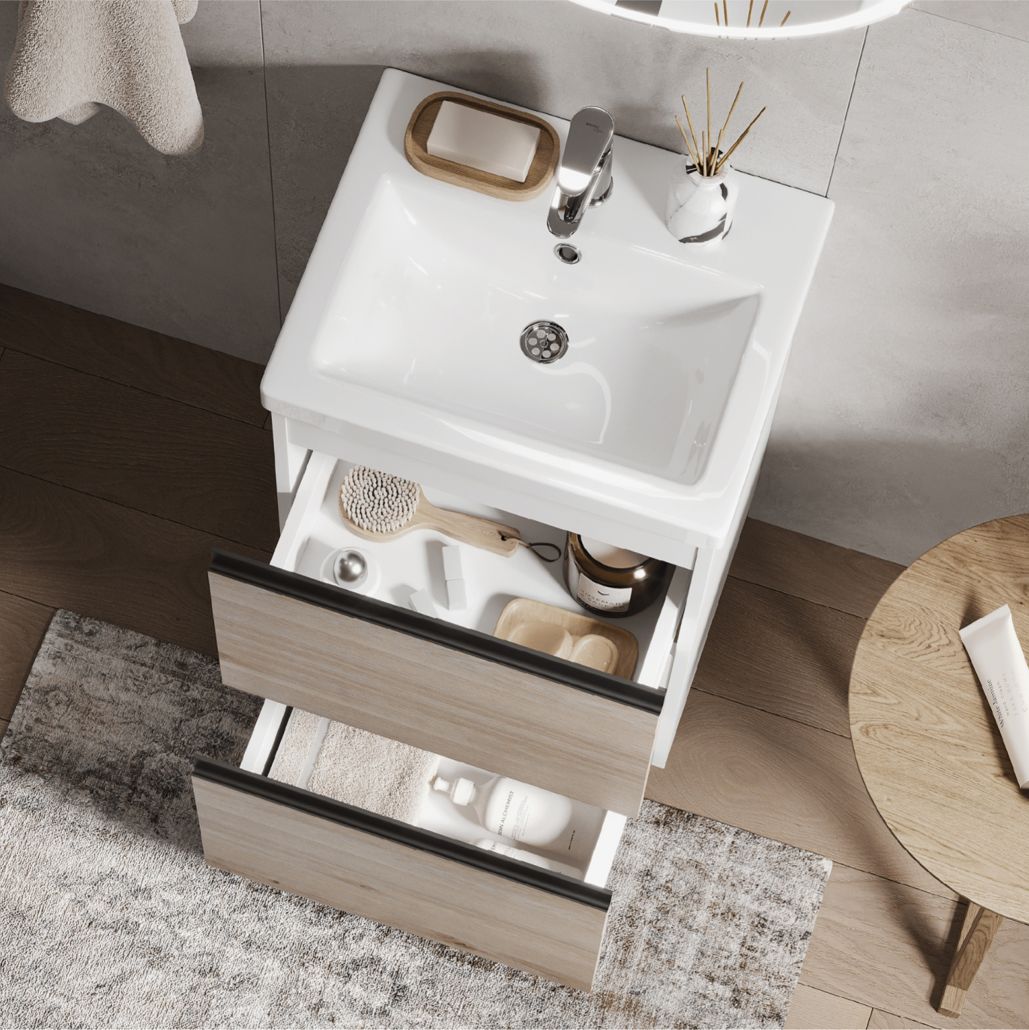 Тумба напольная Vigo Cross 500-0-2 с раковиной Como 50, 2 ящика, белый