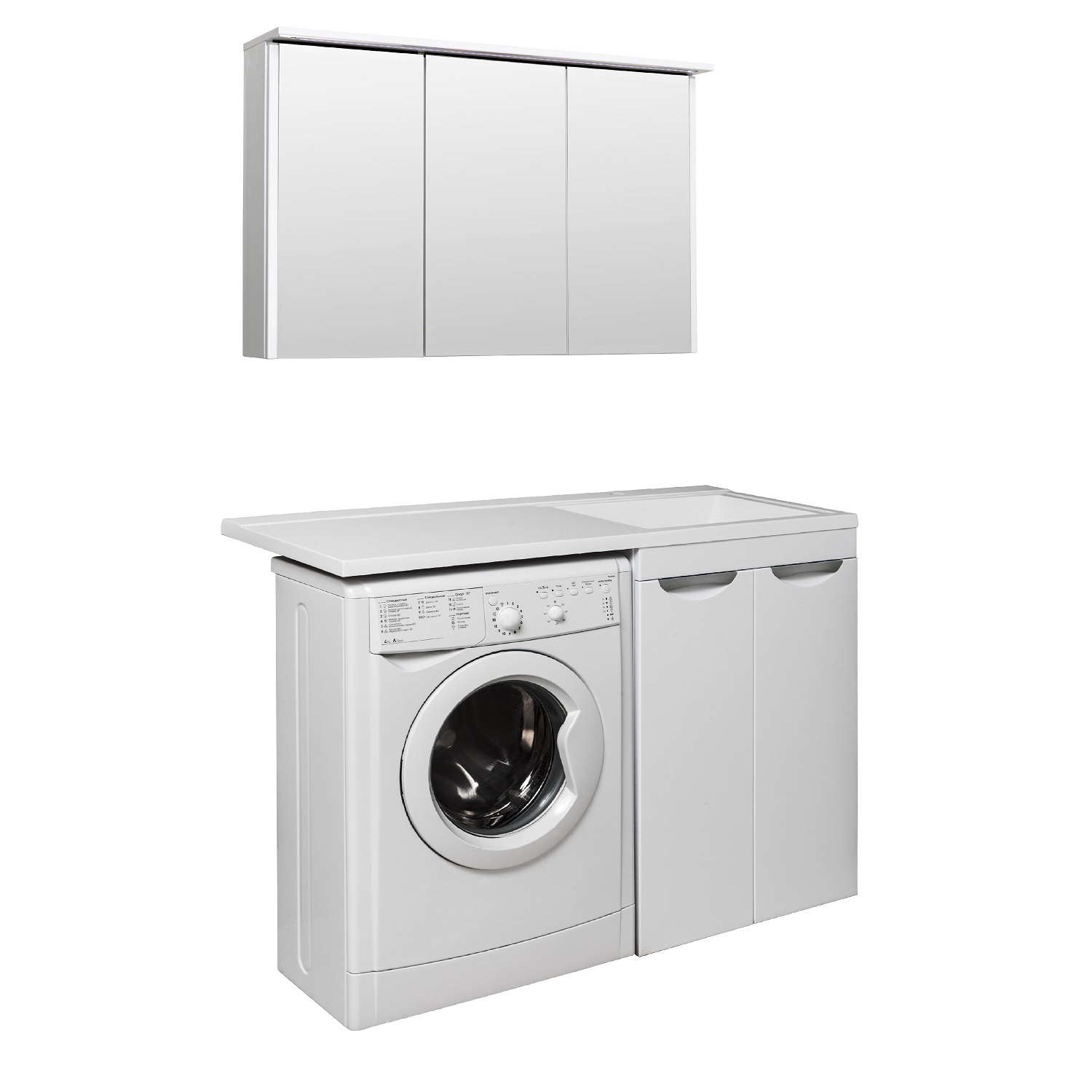 Тумба напольная Runo Лира 60 с раковиной Гамма 120 лайт левое крыло + кронштейн, белый