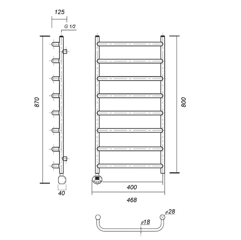 Полотенцесушитель электрический Domoterm Стефано П8 400x800 АБР EL, античная бронза
