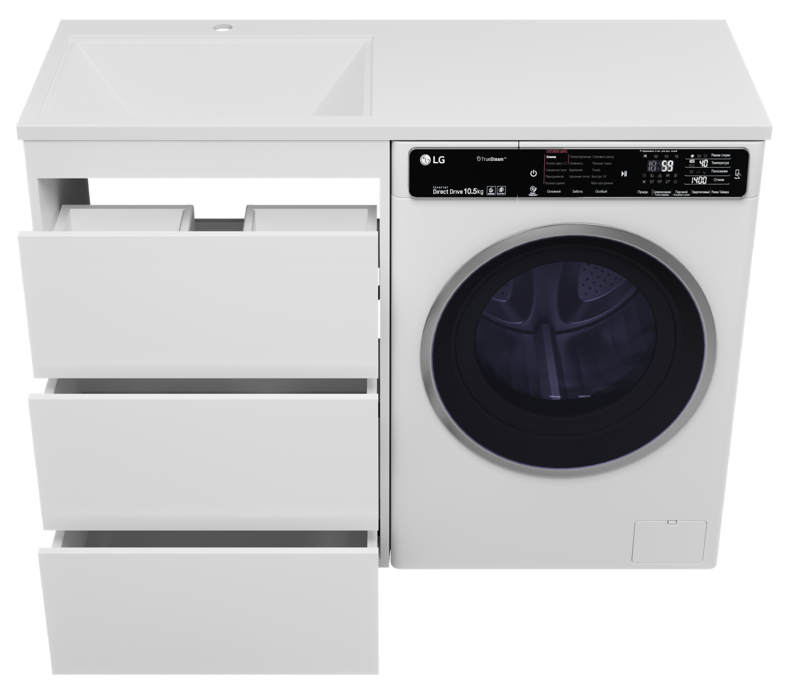 Тумба с раковиной Brevita Grafit 60 под стиральную машину, с раковиной Эстет Даллас 120 R, белый