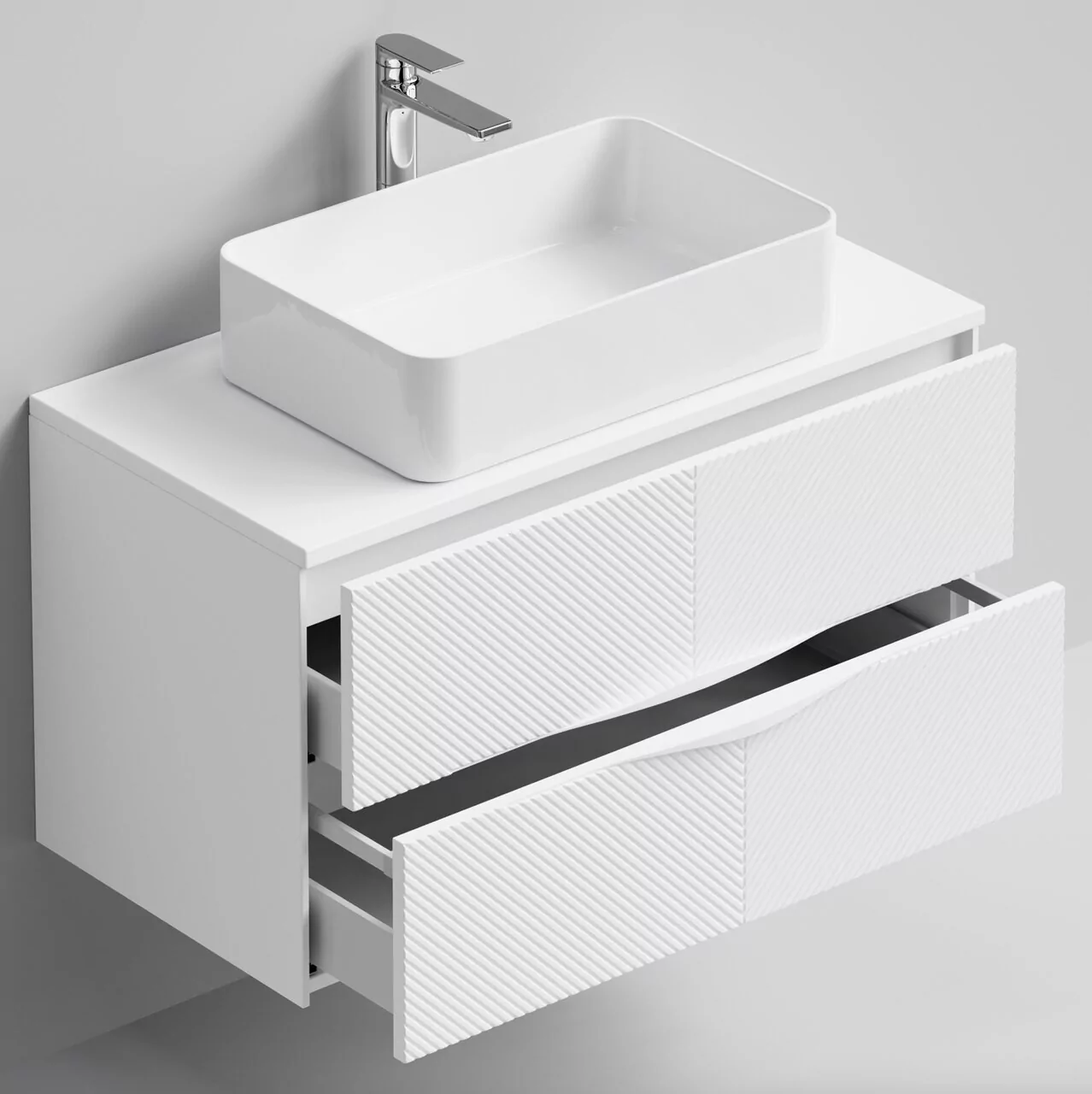 Тумба подвесная Vod-ok Липс 90 с раковиной Олимпия 560, белый + 7 цветов