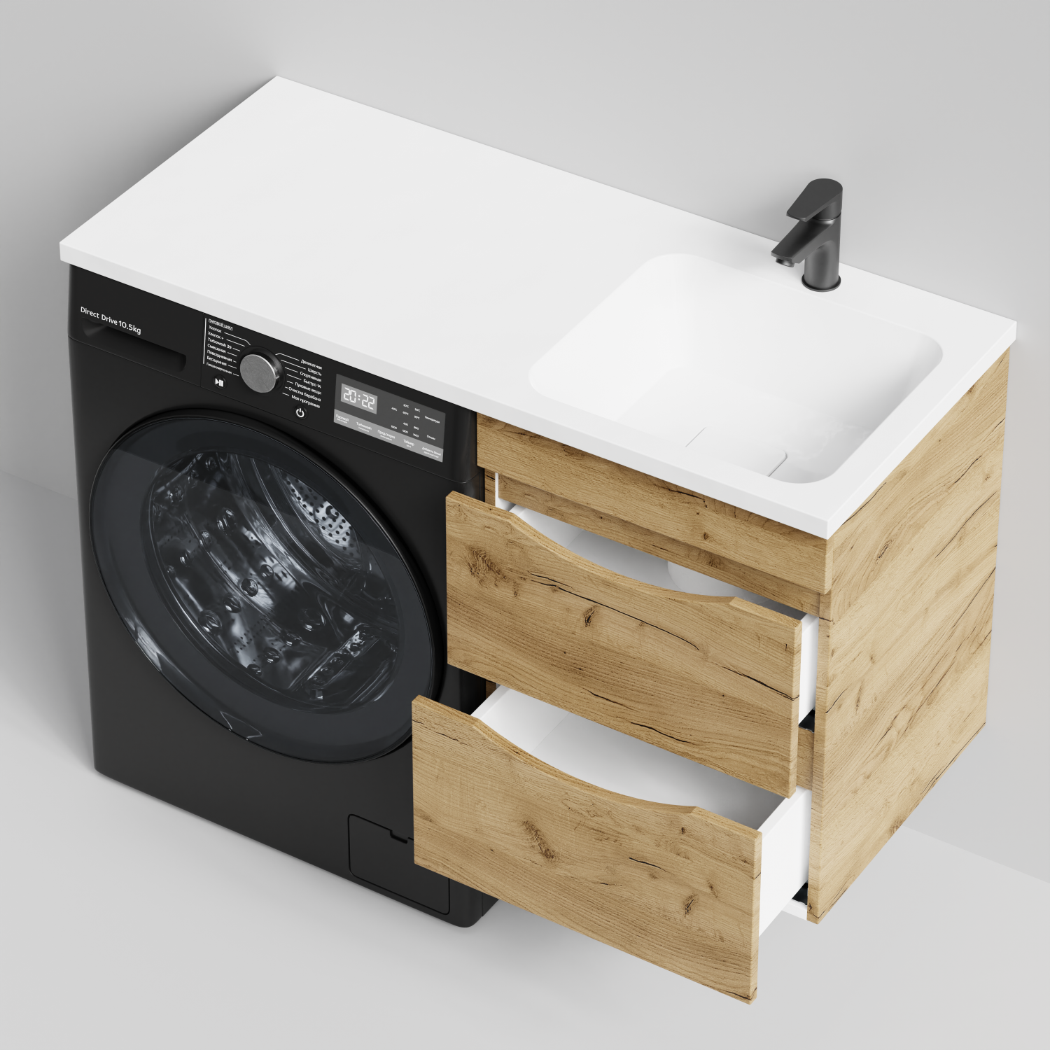 Тумба Vod-ok 48 с раковиной Смайл 110 подвесная, под стиральную машину, правая, Дуб Тортуга