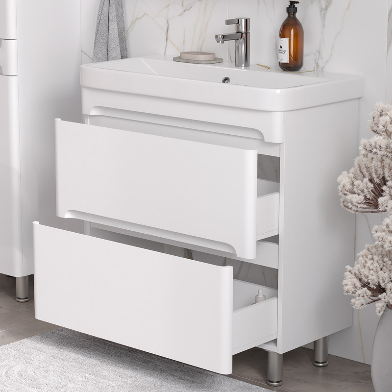 Тумба с раковиной EQUIL Nice 80 напольная, 2 ящика, белый