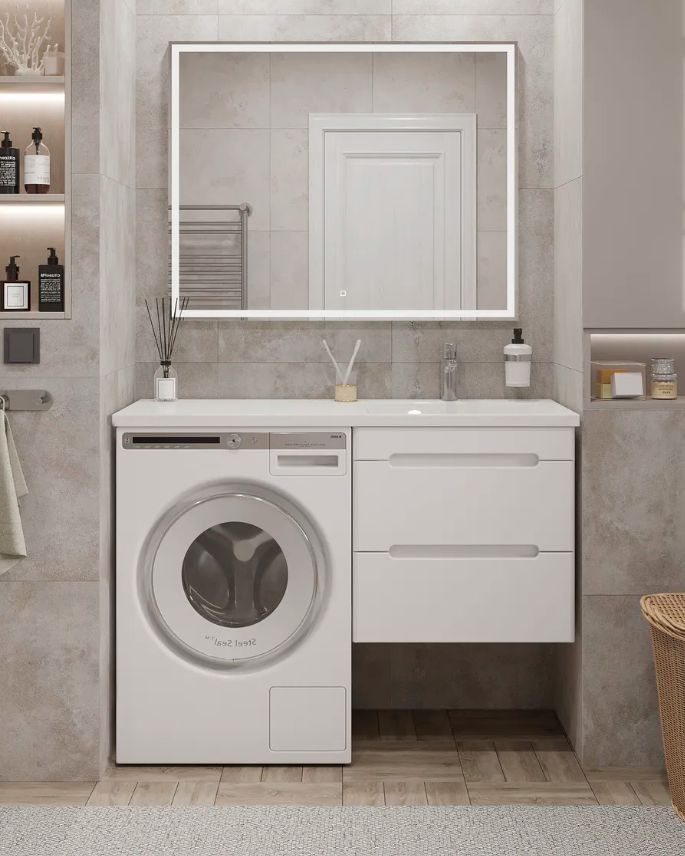 Тумба подвесная SanStar Толедо 50 с раковиной Даллас 110 правый белая