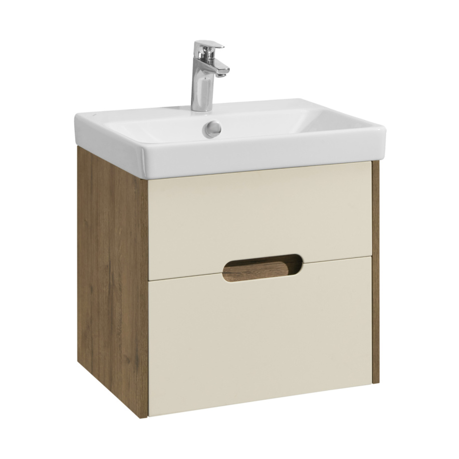 Тумба Aquaton Оливия 55 с раковиной Адриана 55 подвесная, 2 ящика, бежевый, дуб велл
