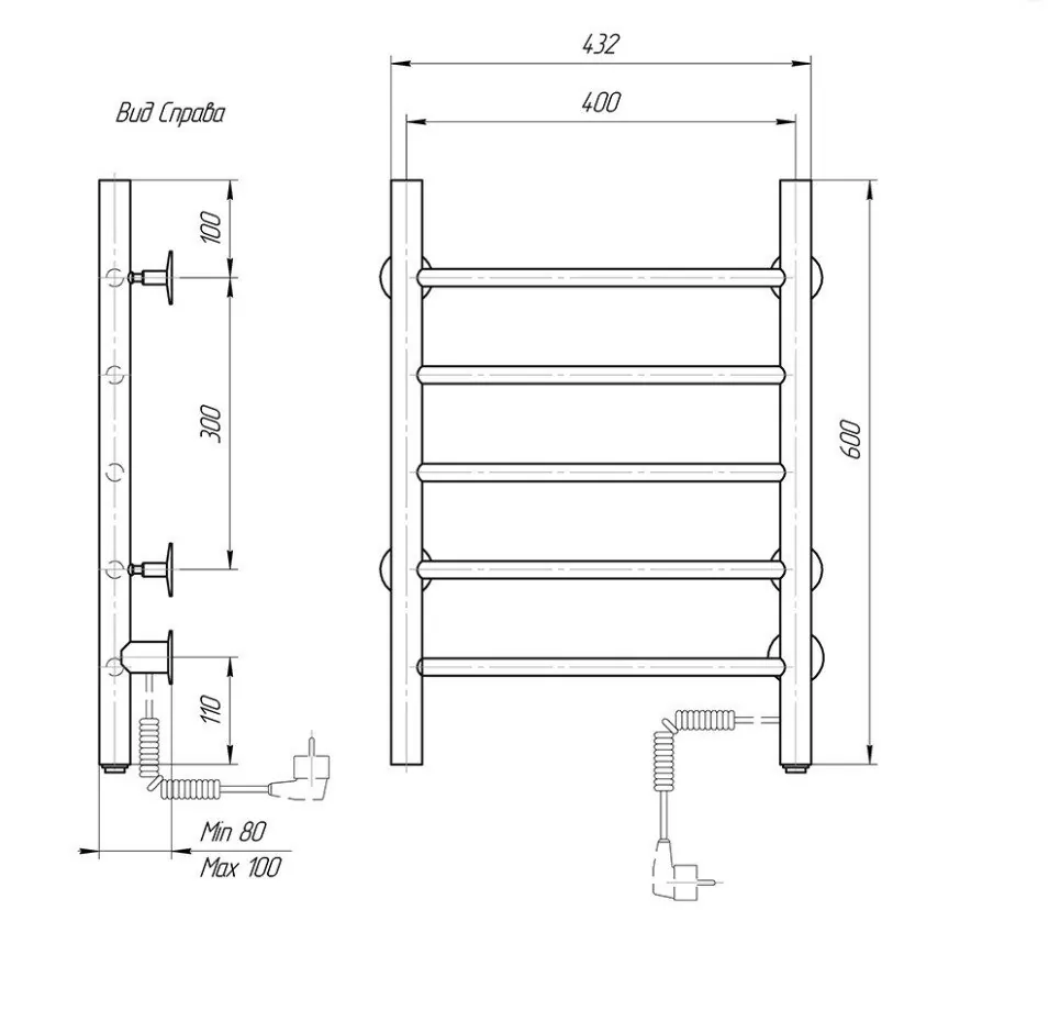 Полотенцесушитель электрический Domoterm Классик DMT 109-5 40х60 EK R правый, черный матовый
