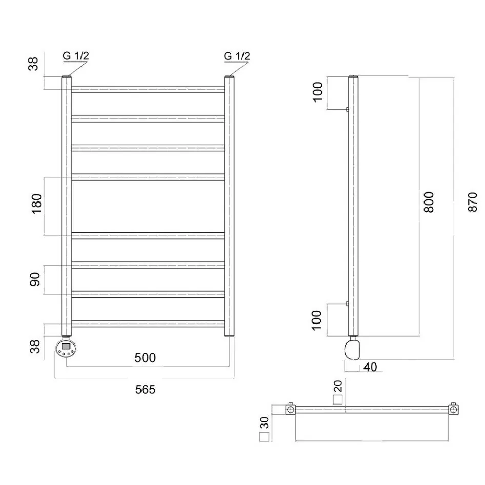 Полотенцесушитель электрический Domoterm Квадро П8 500x800 EL левый, хром