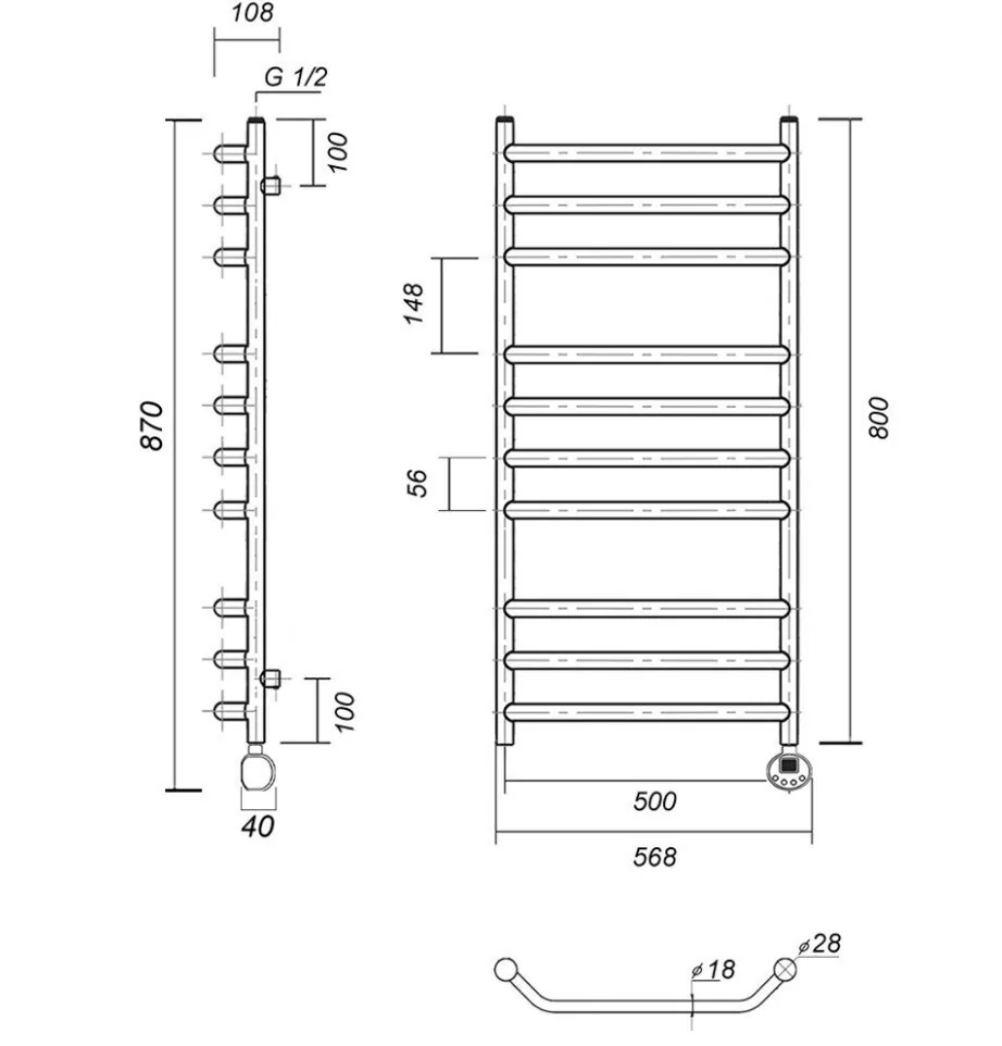 Полотенцесушитель электрический Domoterm Лаура П10 500x800 АБР ER, античная бронза