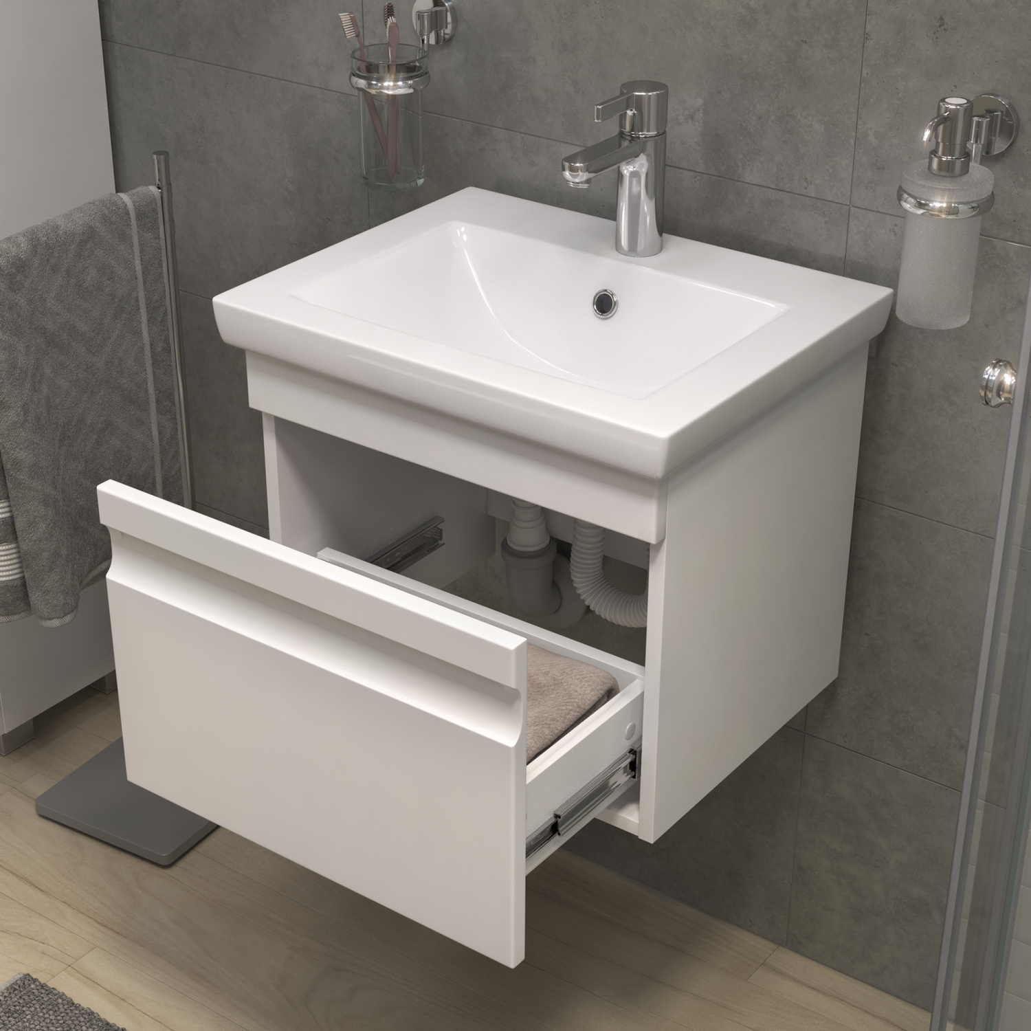 Тумба напольная Vigo Holly 50 с раковиной Como 50, 1 ящик, белый