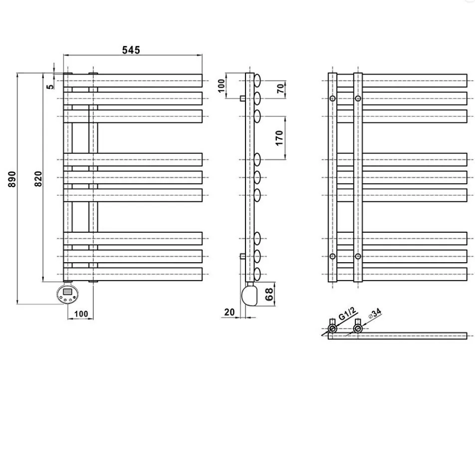 Полотенцесушитель электрический Domoterm Гамма П9 500х820 ER правый, черный матовый