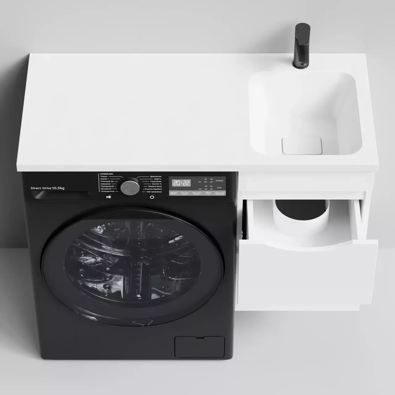 Тумба подвесная Vod-ok Смайл 38 с раковиной 100 под стиральную машину, правая, белая + 13 цветов