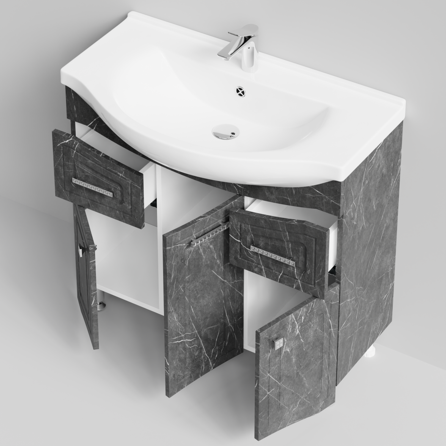 Тумба с раковиной Адам 90 напольная, Мрамор Графит софт тач, петли справа