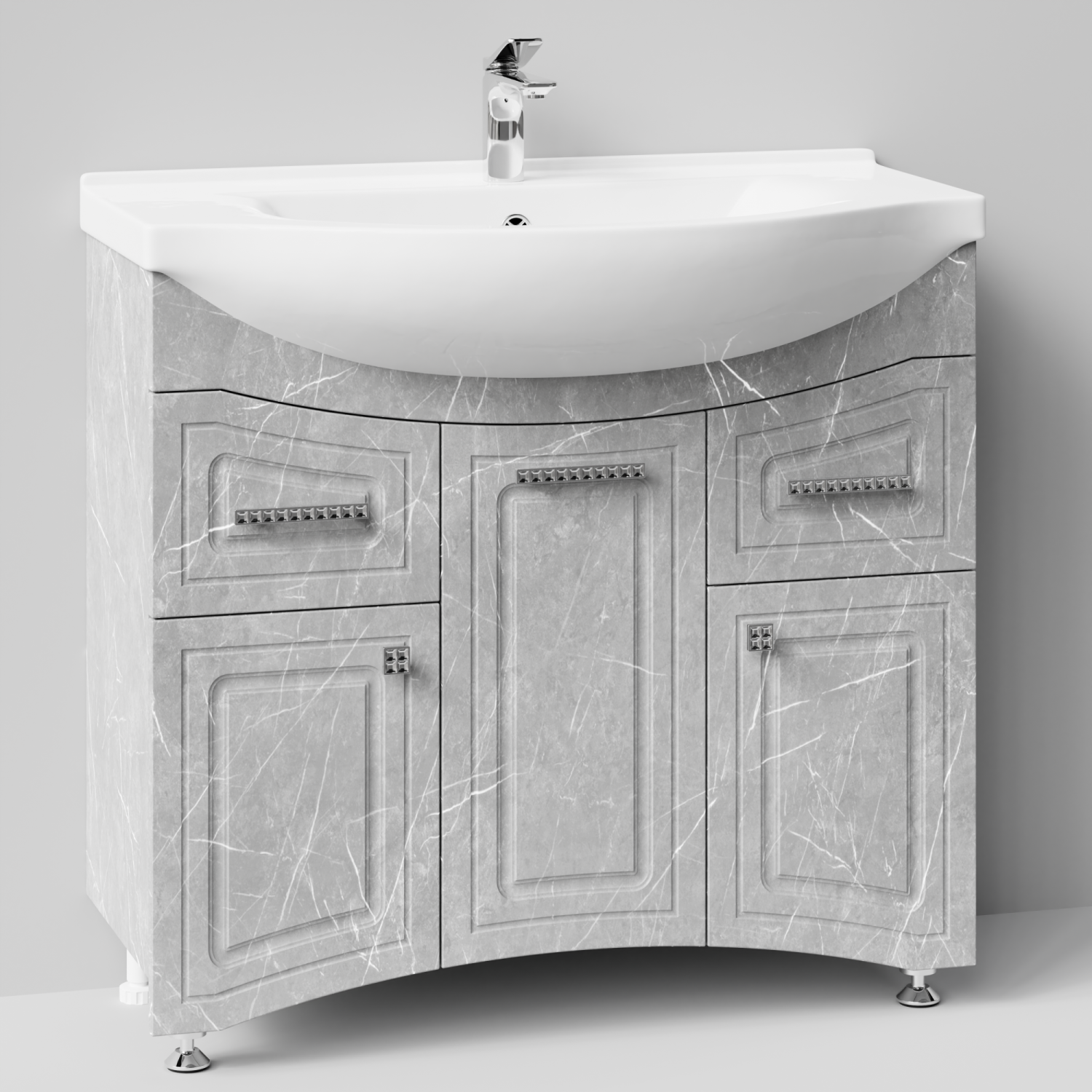 Тумба с раковиной Адам 90 напольная, Мрамор Белый софт тач, петли слева