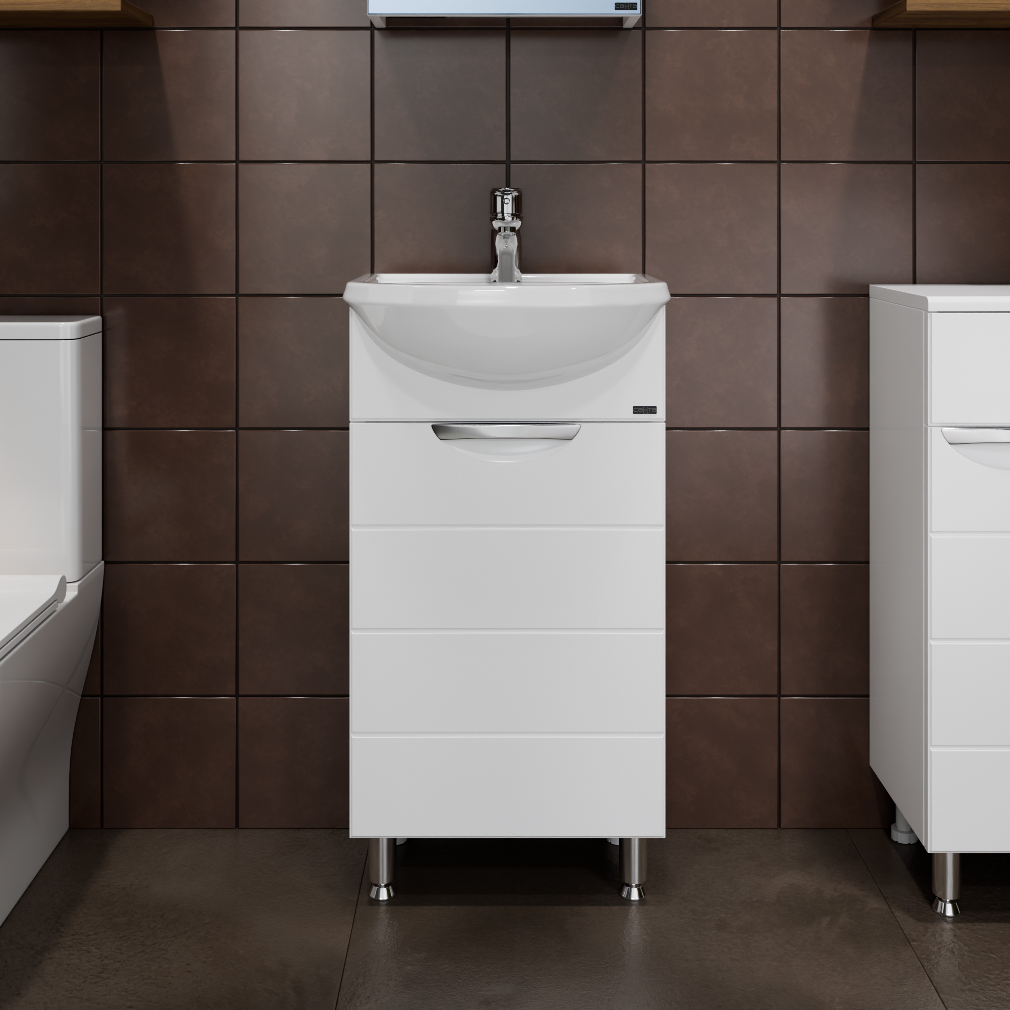 Тумба напольная Санта Родос 45 с раковиной Уют 45, белая