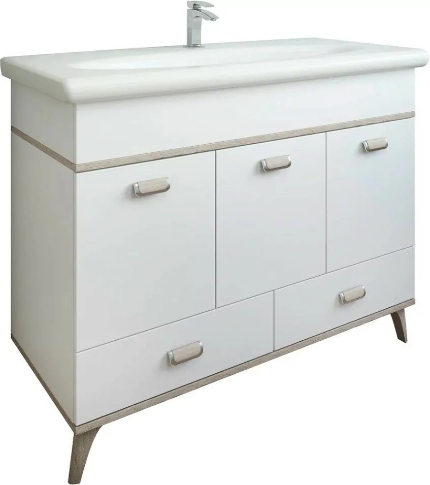 Тумба с раковиной Sanflor Бруно 105 напольная, белый матовый/орегон Тумба с раковиной Sanflor Бруно 105 напольная, белый матовый/орегон