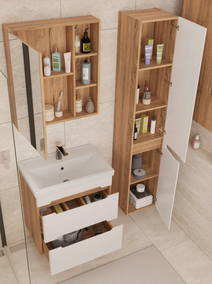 Тумба подвесная SanStar Diva 60 с раковиной Фест 60 белый, дуб вотан