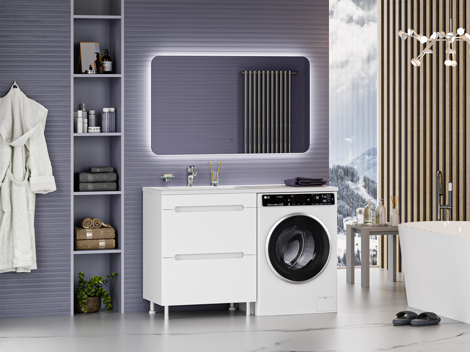 Тумба с раковиной Misty Байкал 70 под стиральную машину, с раковиной Misty Гавана 130 R, белый