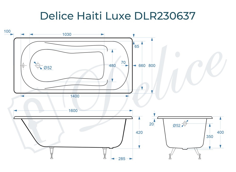 Ванна чугунная Delice Haiti Luxe 160х80 DLR230637