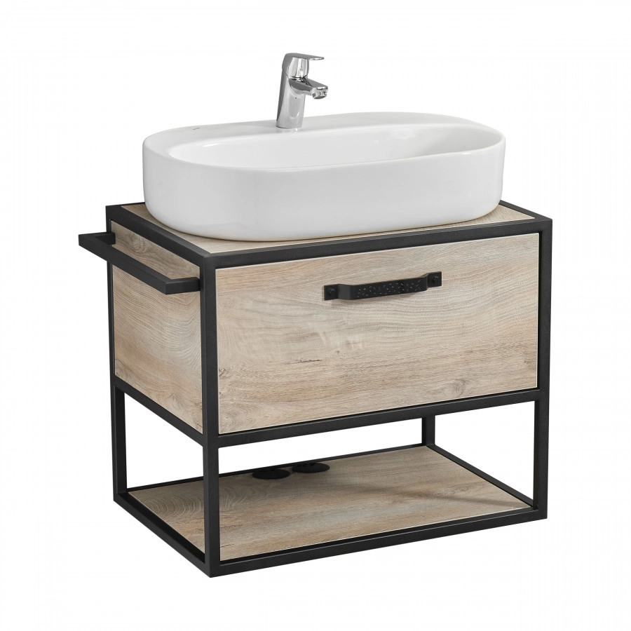 Тумба подвесная Aquaton Лофт Фабрик 65 с раковиной Одри 42x62 Round, дуб эндгрейн