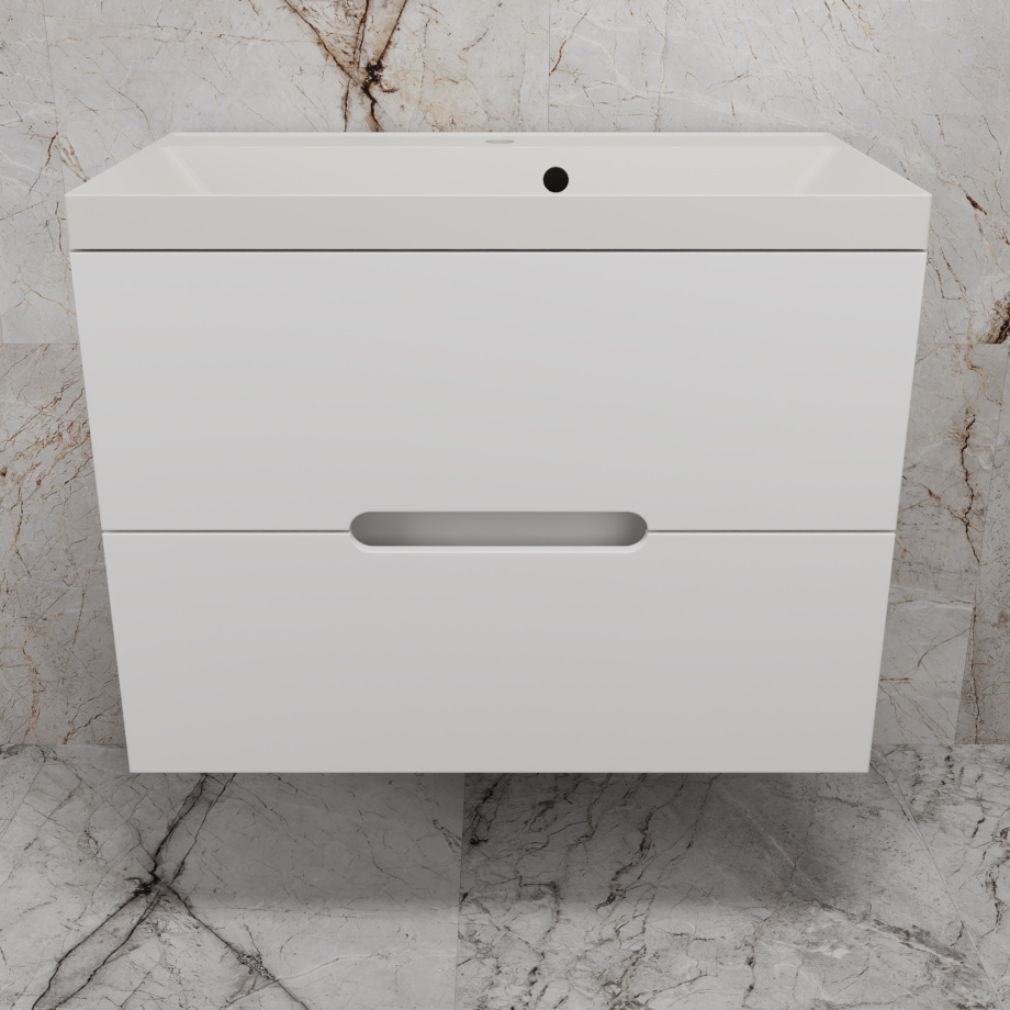 Тумба подвесная Style Line "Матис 80" с раковиной ASTI 80 жасмин (2 ящика), Белый матовый