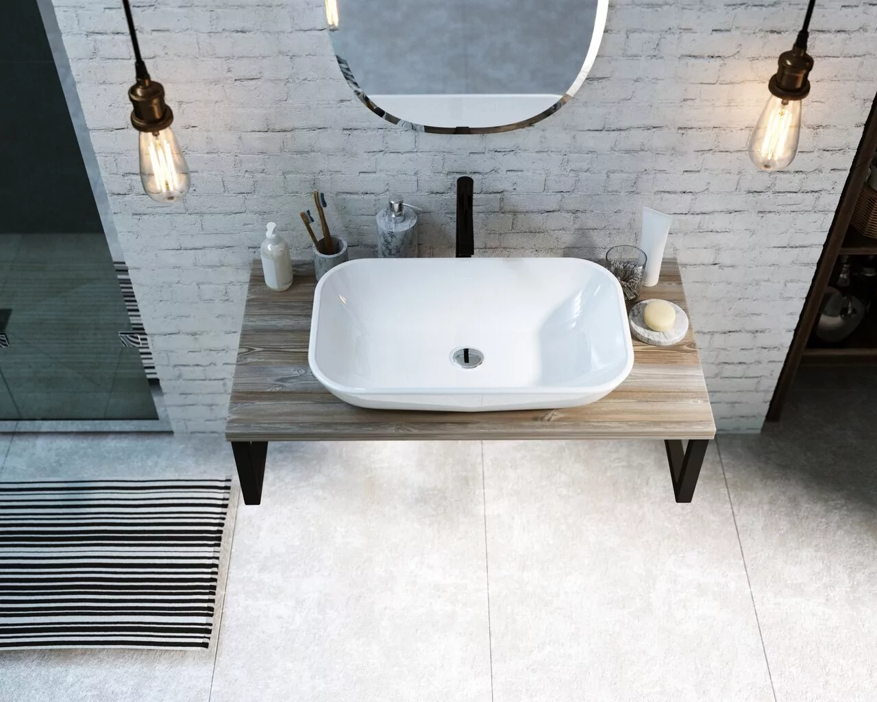 Столешница под накладную раковину 1Marka Grunge loft 80 на кронштейнах, дуб намибия