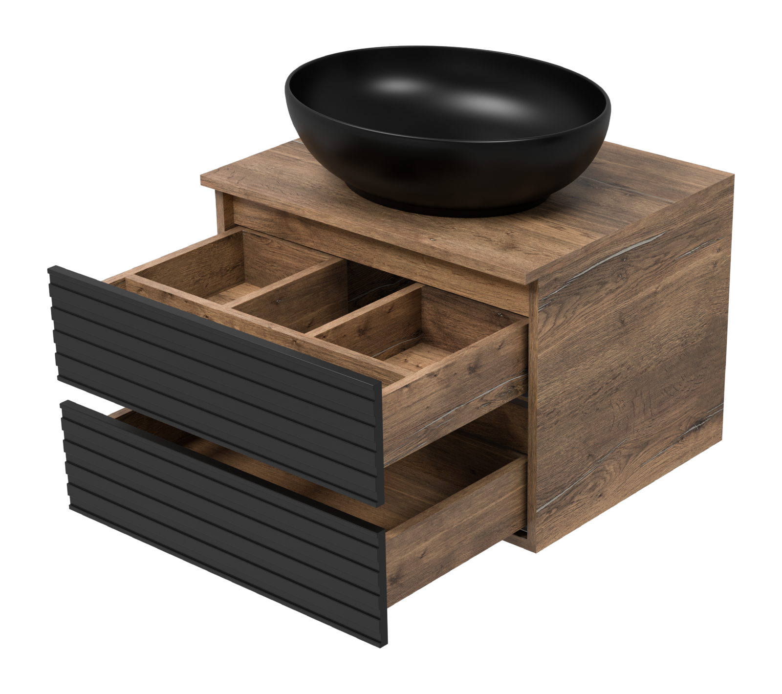 Тумба с раковиной Brevita Dakota 60 подвесная, черный/дуб галифакс