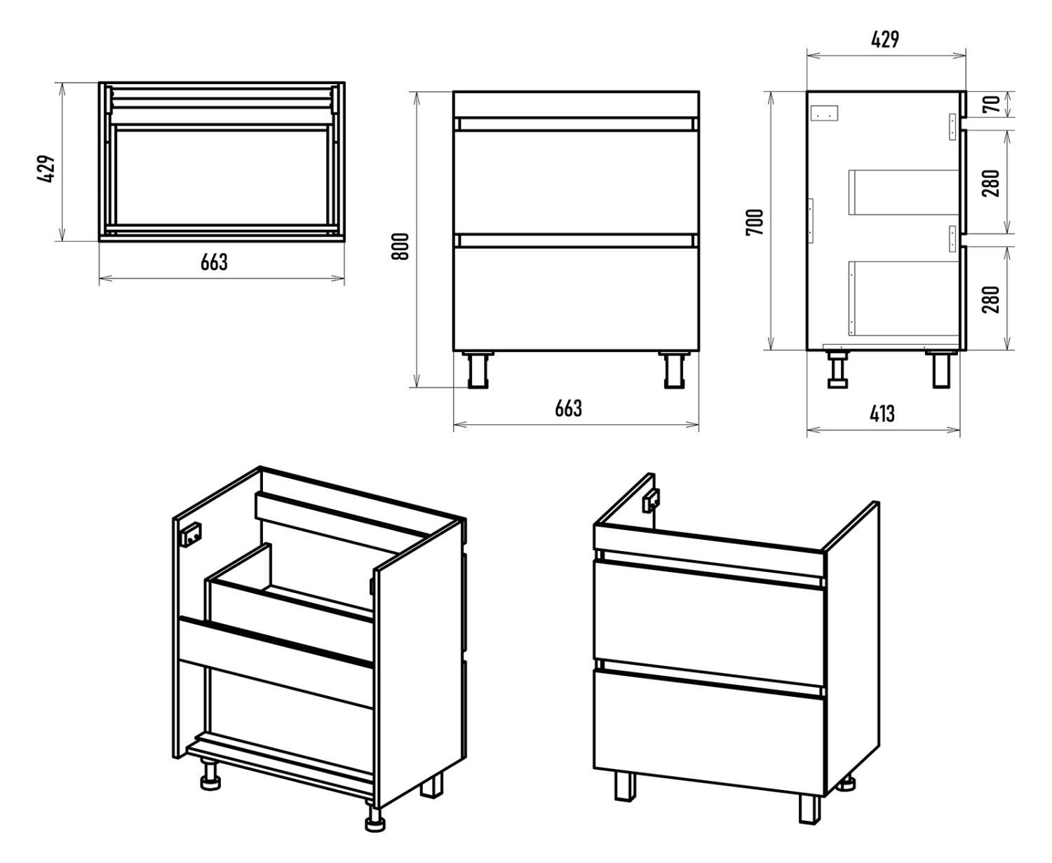 Тумба с раковиной Misty Енисей 70 с 2 ящиками, белый