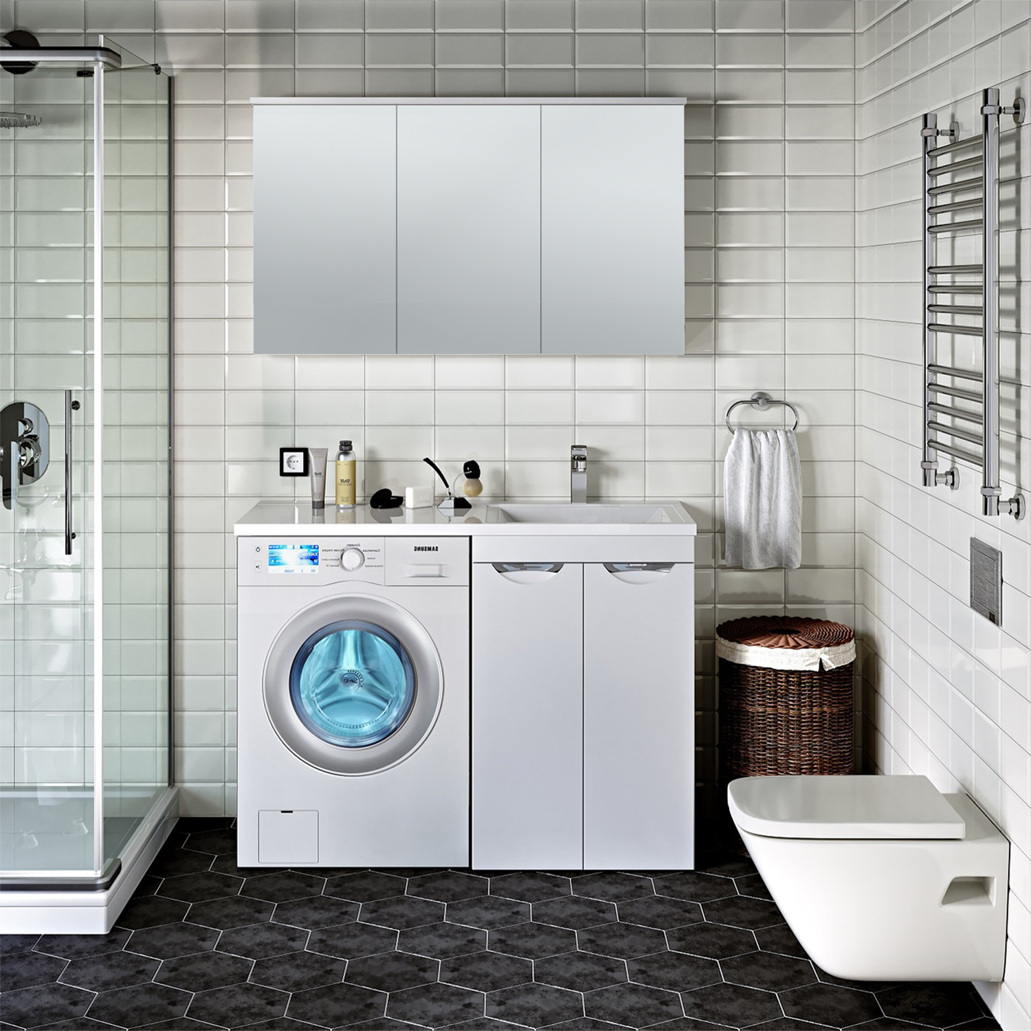 Тумба напольная Runo Лира 60 с раковиной Гамма 120 лайт левое крыло + кронштейн, белый