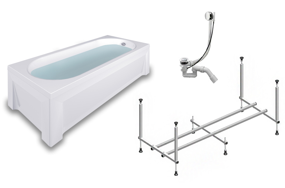 Комплект (5в1) Акриловая ванна TIMO ROHA1270 120*70*58+каркас+слив-перелив+фронтальная панель+торцевая панель