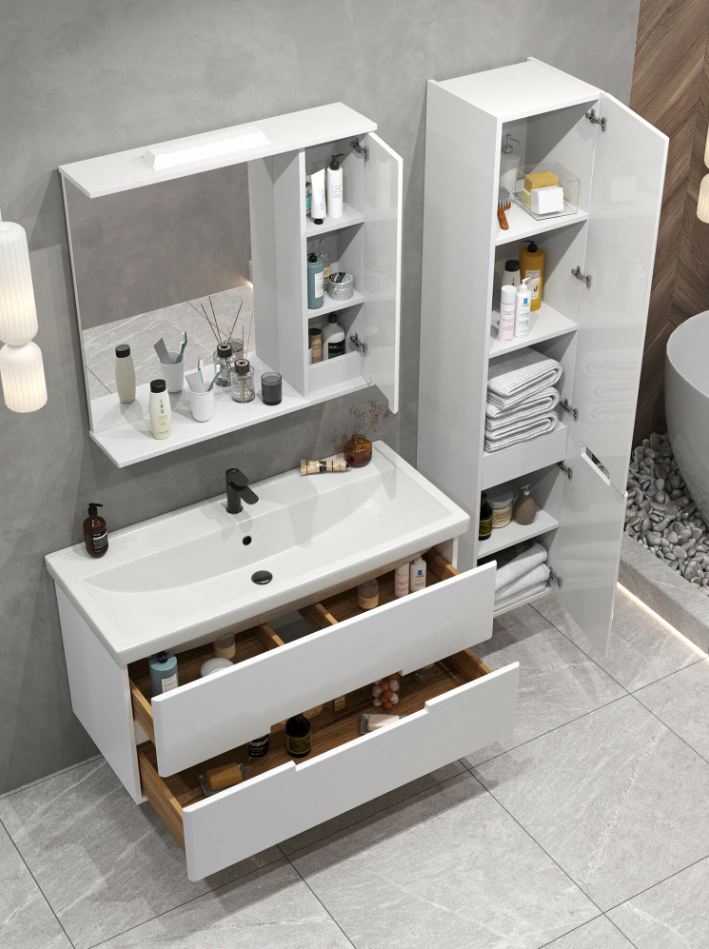 Тумба подвесная SanStar Ориана 100 с раковиной Фостер 100, белая