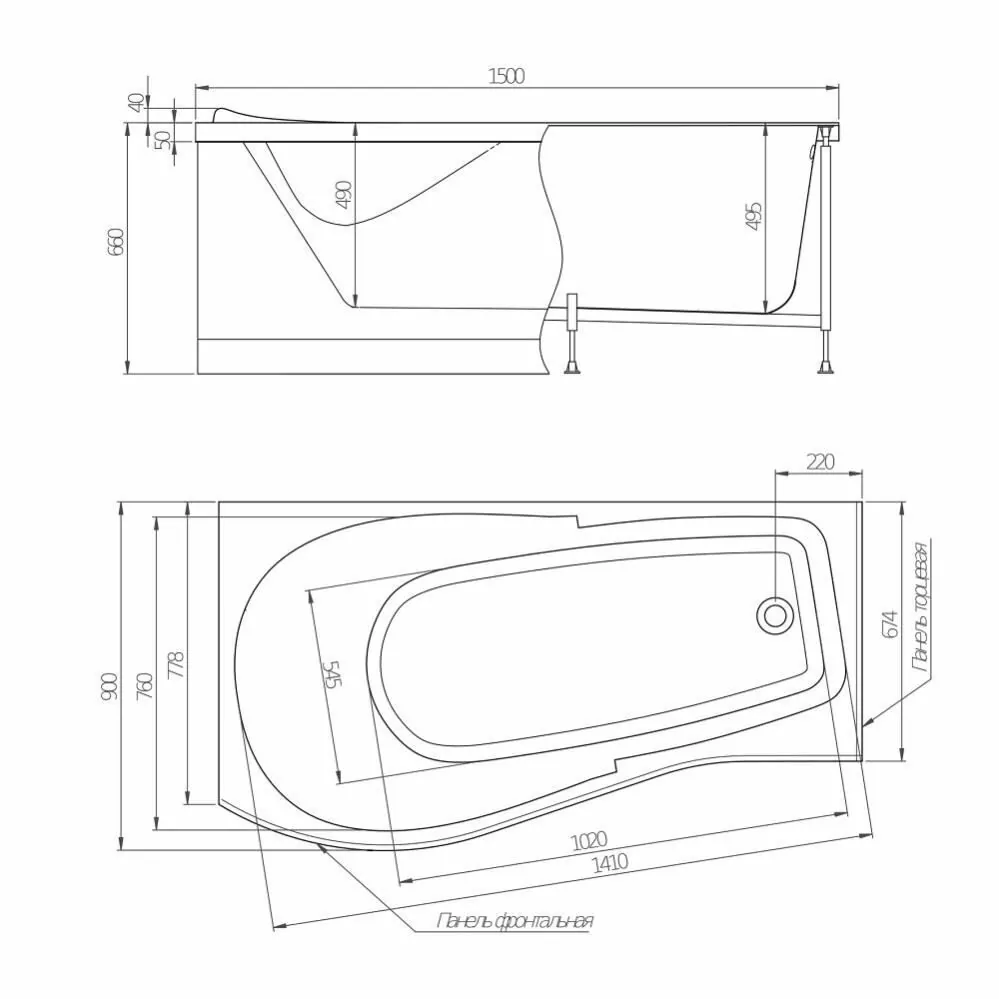 Ванна акриловая Alex Baitler Orta 150x90 правая