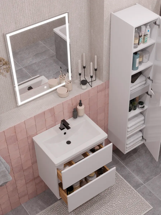 Тумба подвесная SanStar Велья 50 с раковиной Фест 50, белая