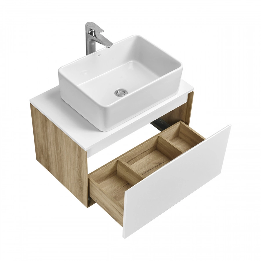 Тумба подвесная Aquaton Либерти 70 раковиной MILA 50х35 белый, белый/дуб эльвезия