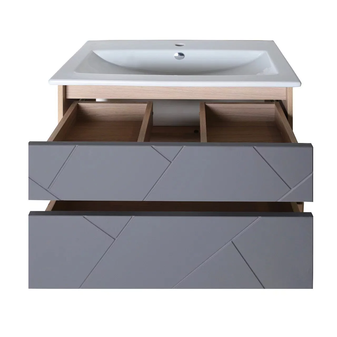 Тумба подвесная Асб-мебель Диана 60 с раковиной Элина 60, серый глянец/светлое дерево