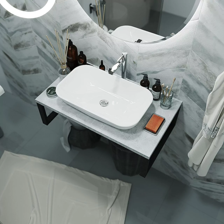 Столешница под накладную раковину 1Marka Grunge loft 80 на кронштейнах, бетон светлый