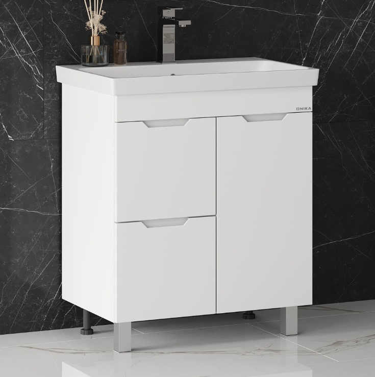 Тумба подвесная Onika Айленд 80 с раковиной Адриана 80, белая, с корзиной