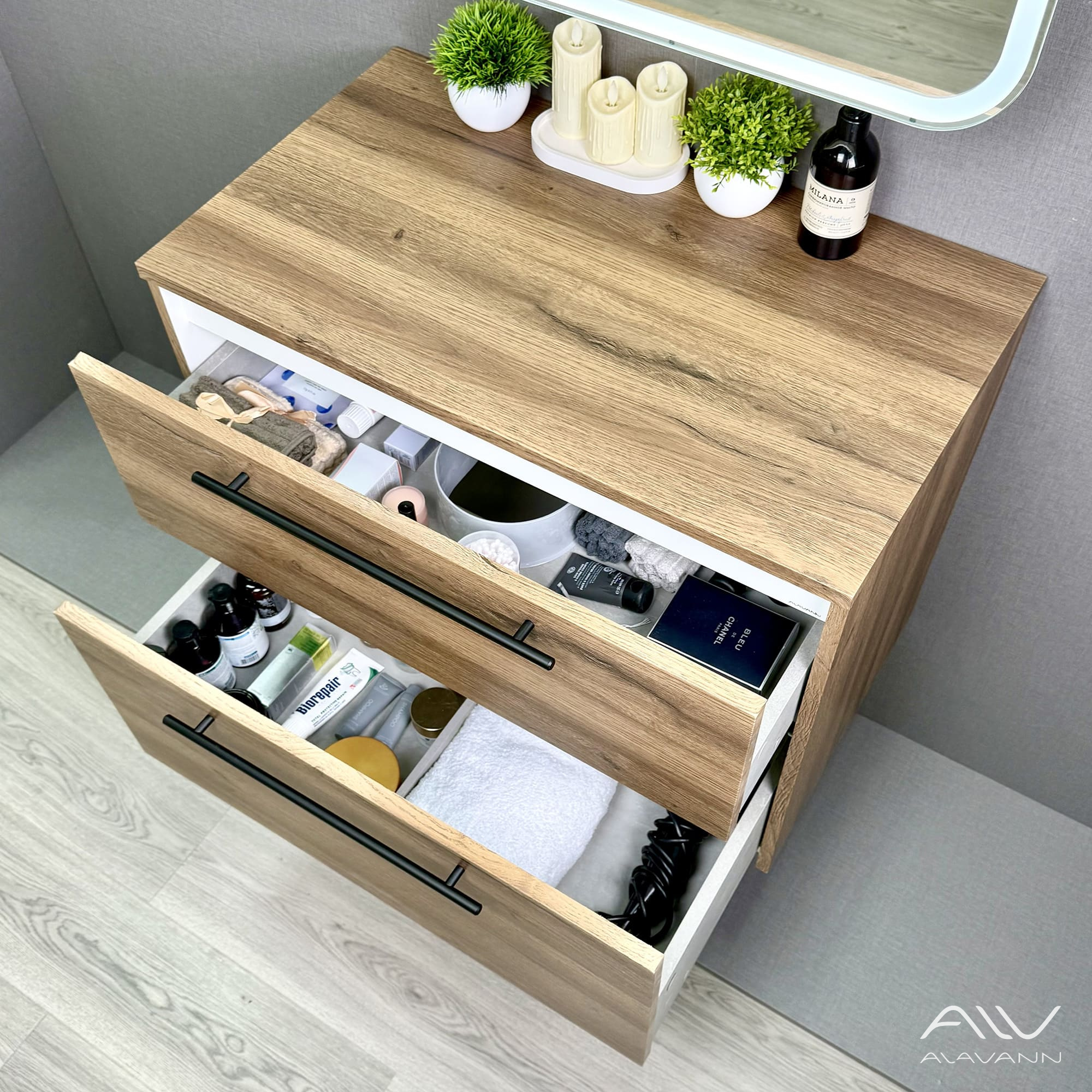 Тумба подвесная Alavann Rondo 80 под накладную раковину, дуб