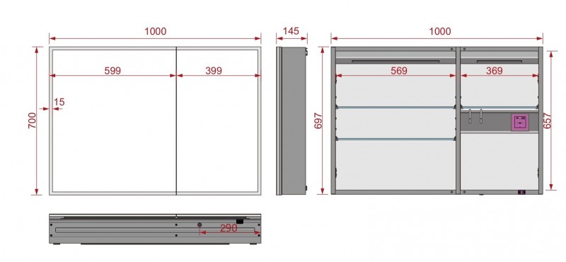 Зеркало-шкаф Esbano ES-3810D 100х70х14