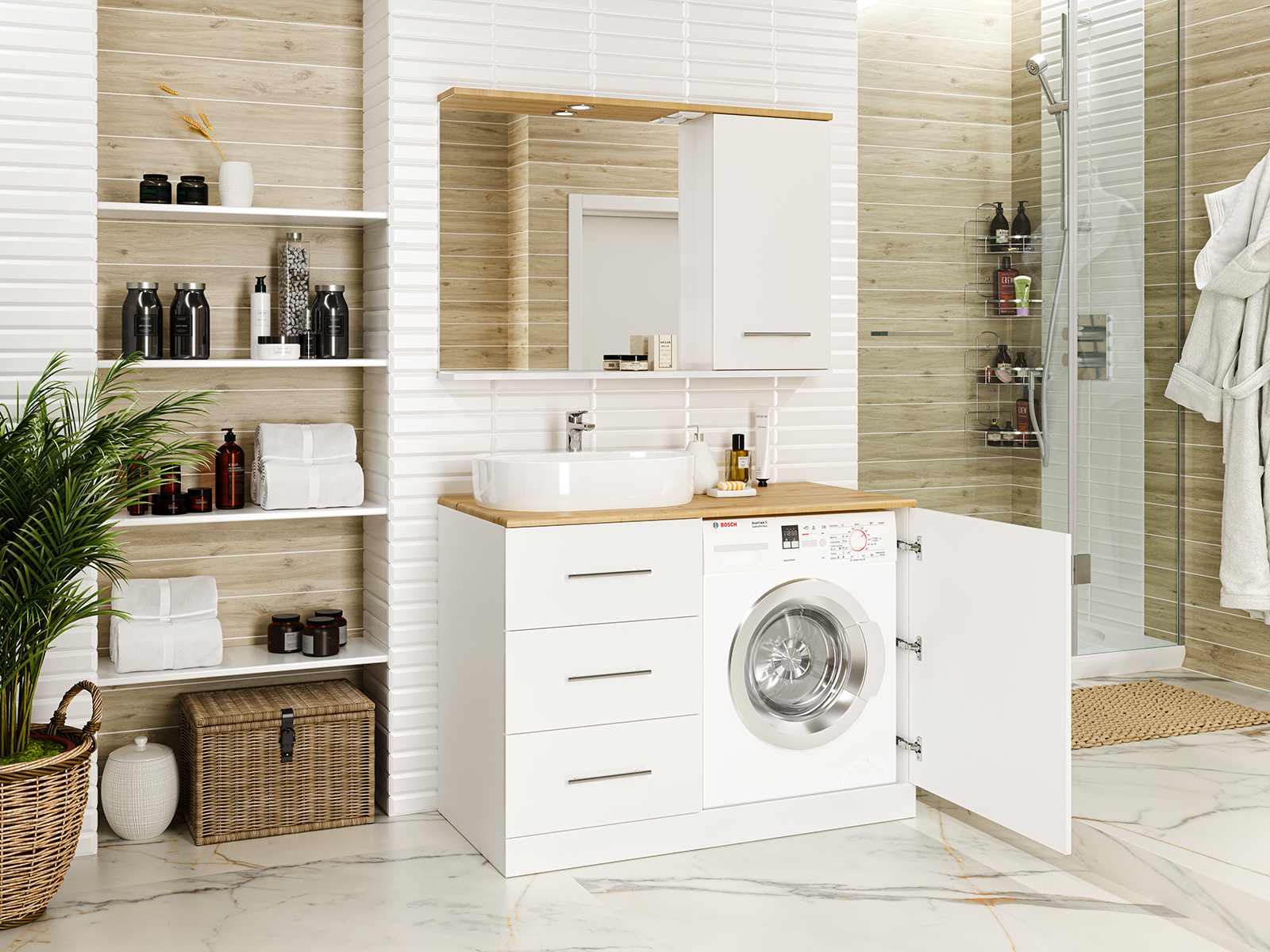 Зеркало с шкафчиком Misty Респект 120 R, белый/дуб артизан