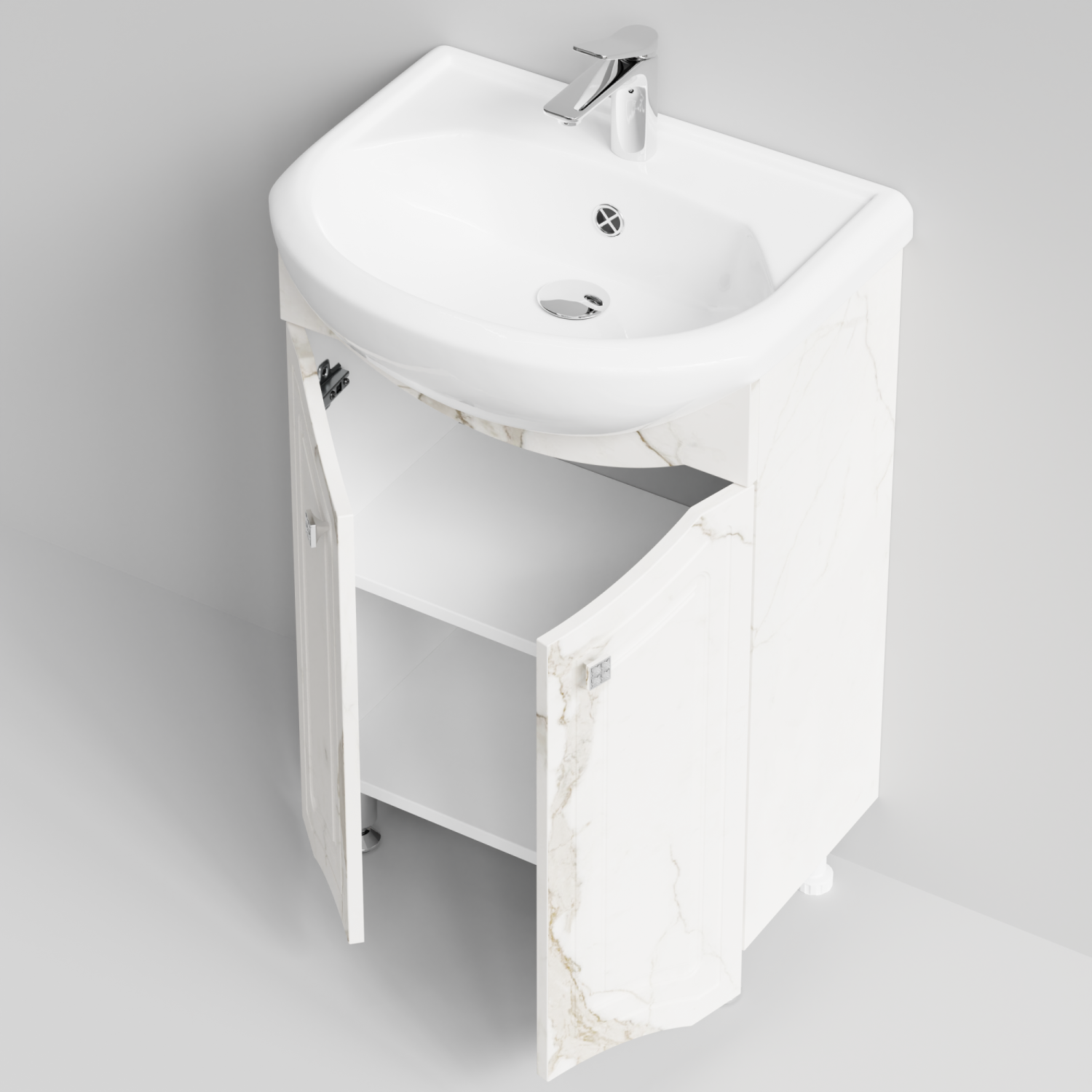 Тумба с раковиной Адам 55 напольная, Мрамор Белый натур милк