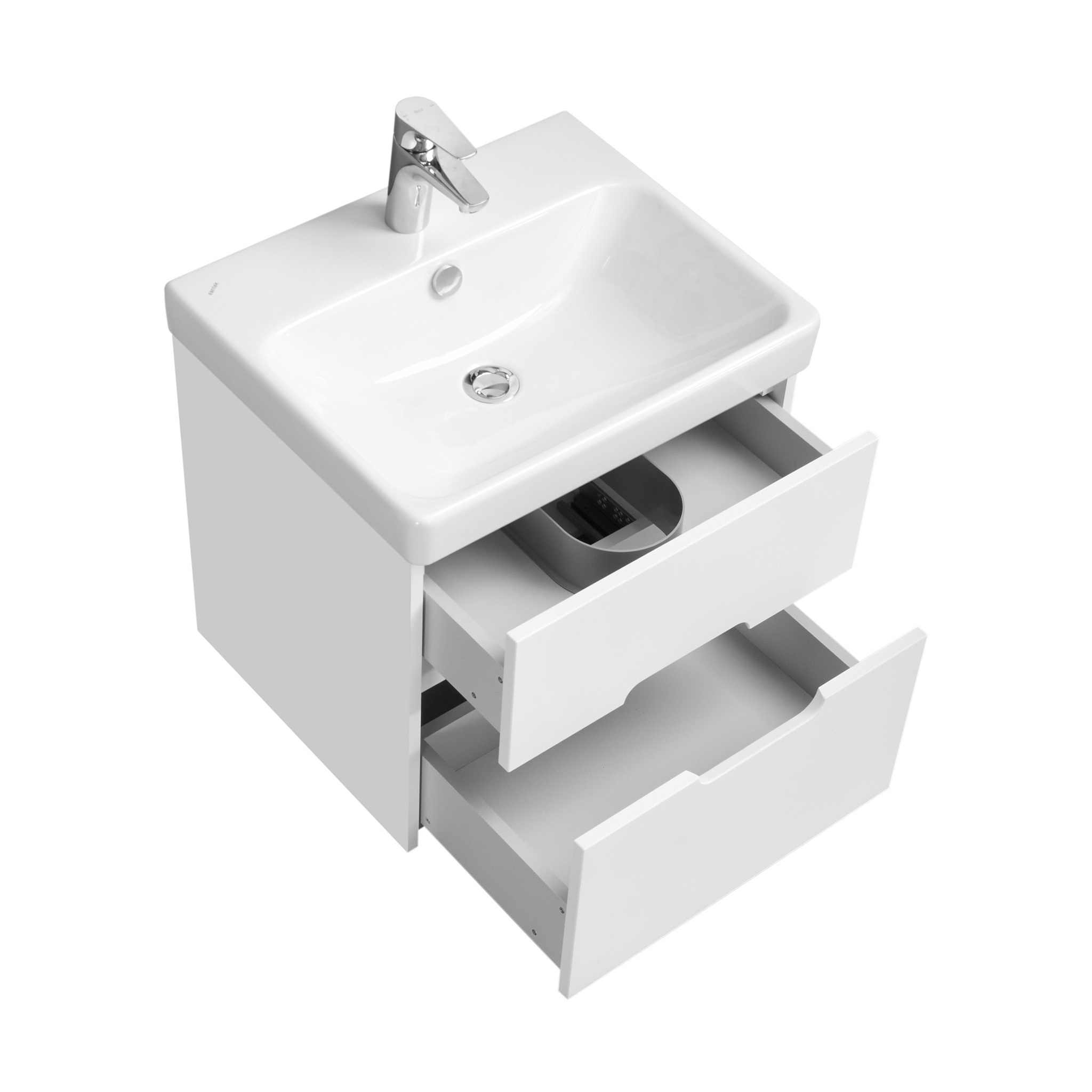 Тумба Aquaton Оливия 55 с раковиной Адриана 55 подвесная, 2 ящика, белый матовый