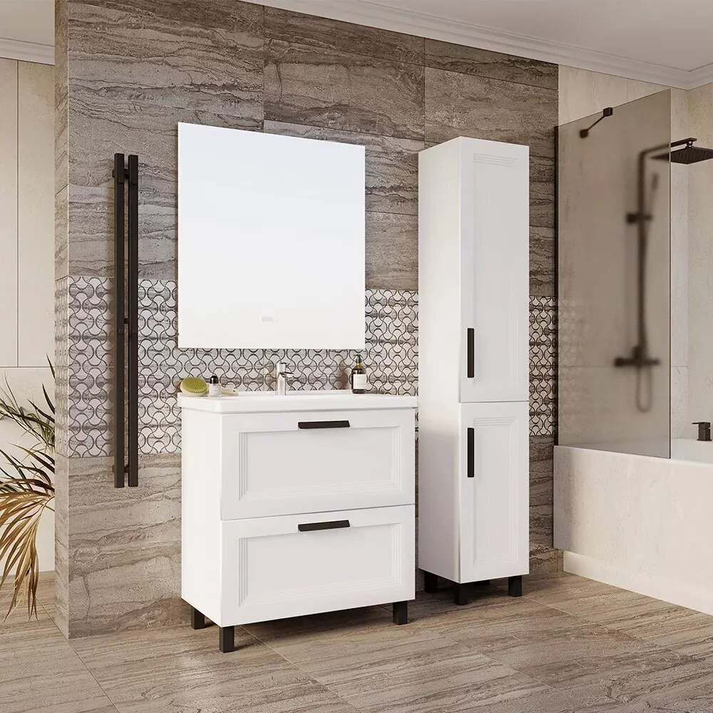 Тумба напольная Асб-мебель София 80 с раковиной Миранда 80, белый матовый